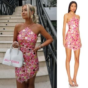 Lovers + Friends Quinn Sequin Embellished Mini Dress Sherbet Pink NEW with tags